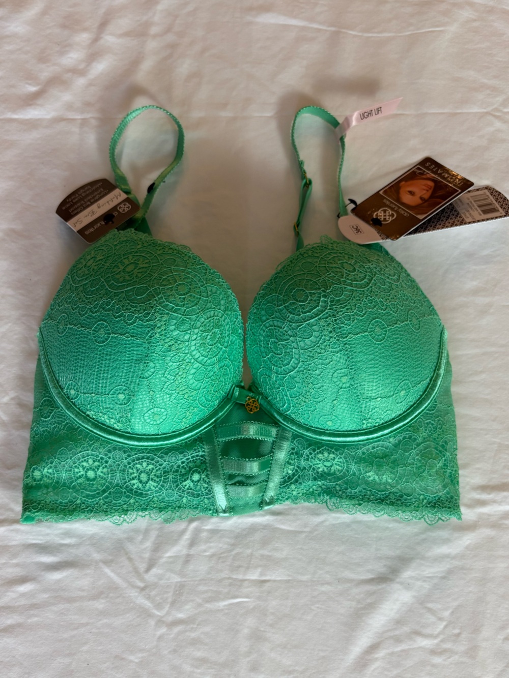 💚 Daisy Fuentes Intimates Longline Lace Bra – NWT | 36C | Jade Green